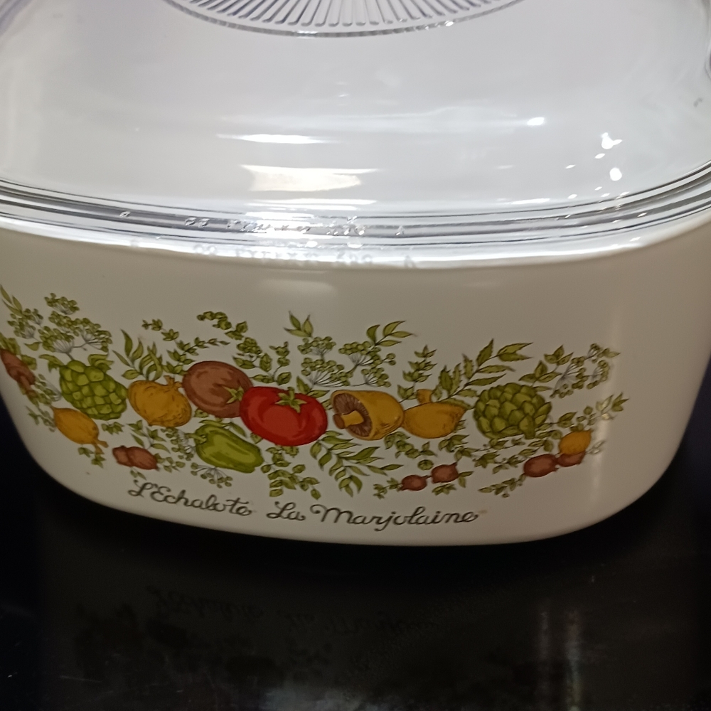 "L" Echakate La Marjolaine Corning Ware casserole dish